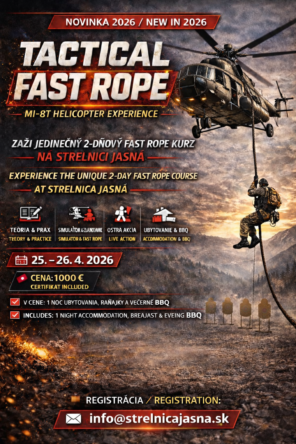 FAST ROPE COURSE ZLAŇOVANIE Z VRTUĽNÍKA STRELNICA JASNÁ
